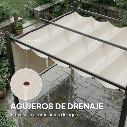 Outsunny Pérgola De Jardín 4x3 M Con Techo Retráctil Cortinas Automáticas Crema_3