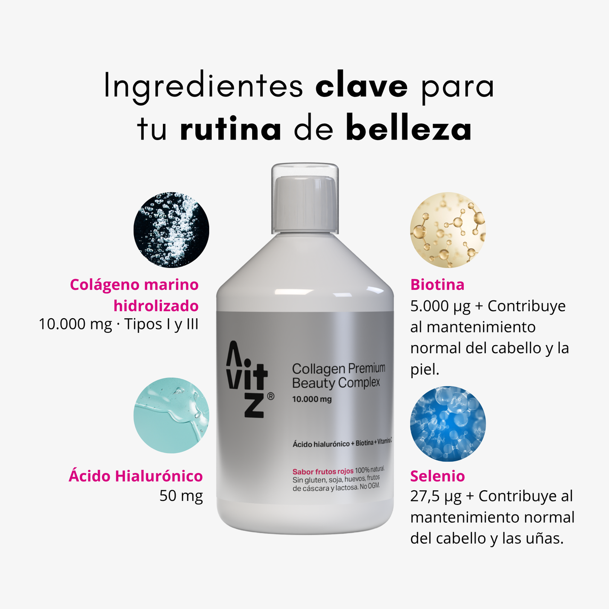 Colágeno Marino Avitz 10.000 mg Líquido 500 ml con Ácido Hialurónico, Biotina y Vitamina C – Beauty Complex_3