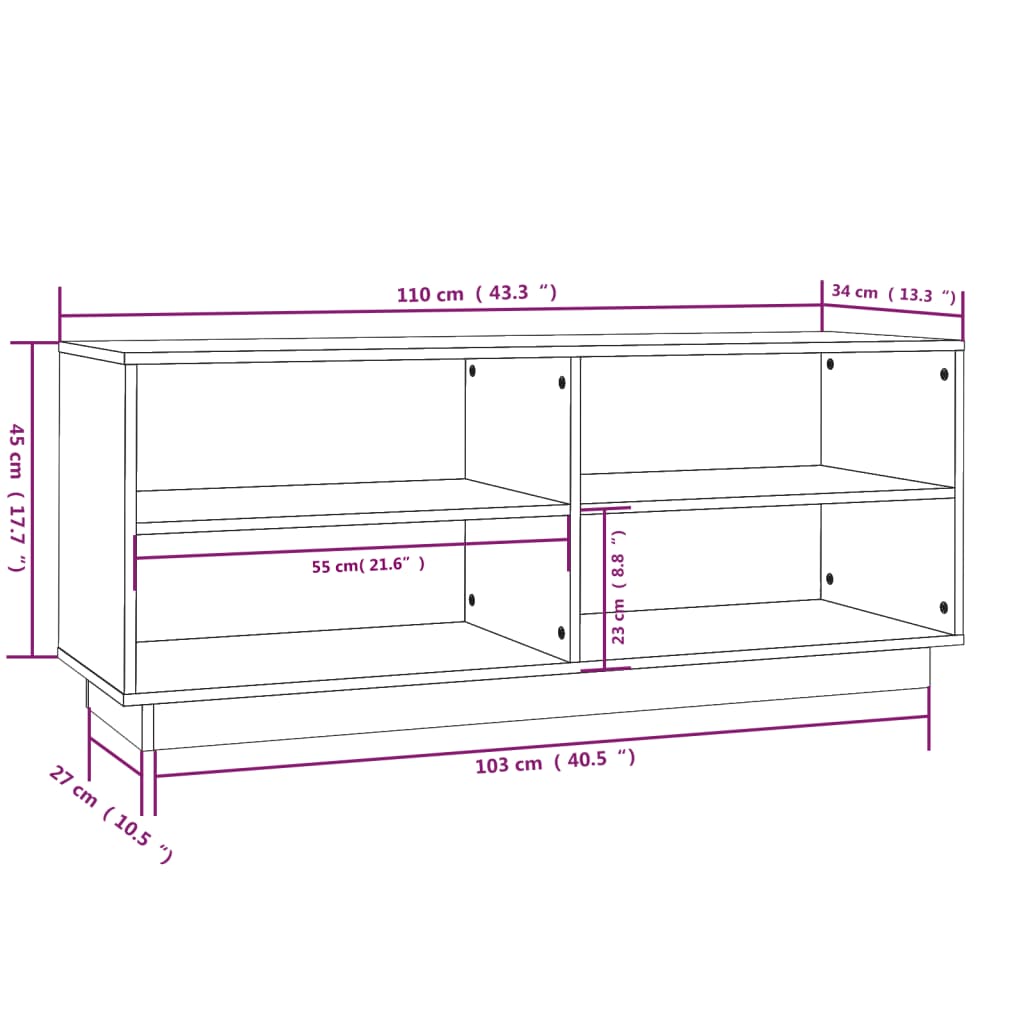 Armario Zapatero De Madera Maciza De Pino Blanco 110x34x45 Cm / Vetonek_3