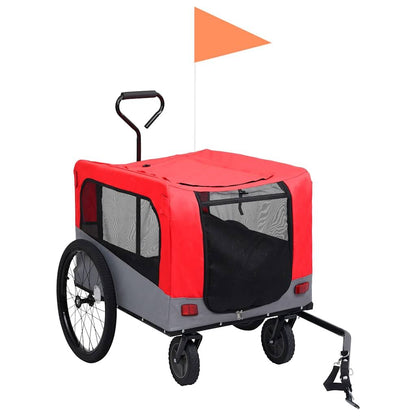 Vidaxl Remolque De Bicicleta Para Mascotas Cochecito 2 En 1 Rojo Gris_1