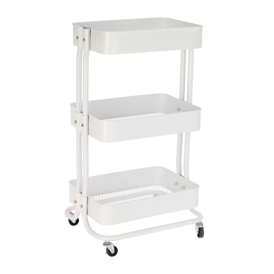 Well Home Carro De Cocina De Hierro En Blanco Con Ruedas Y 3 Cajones