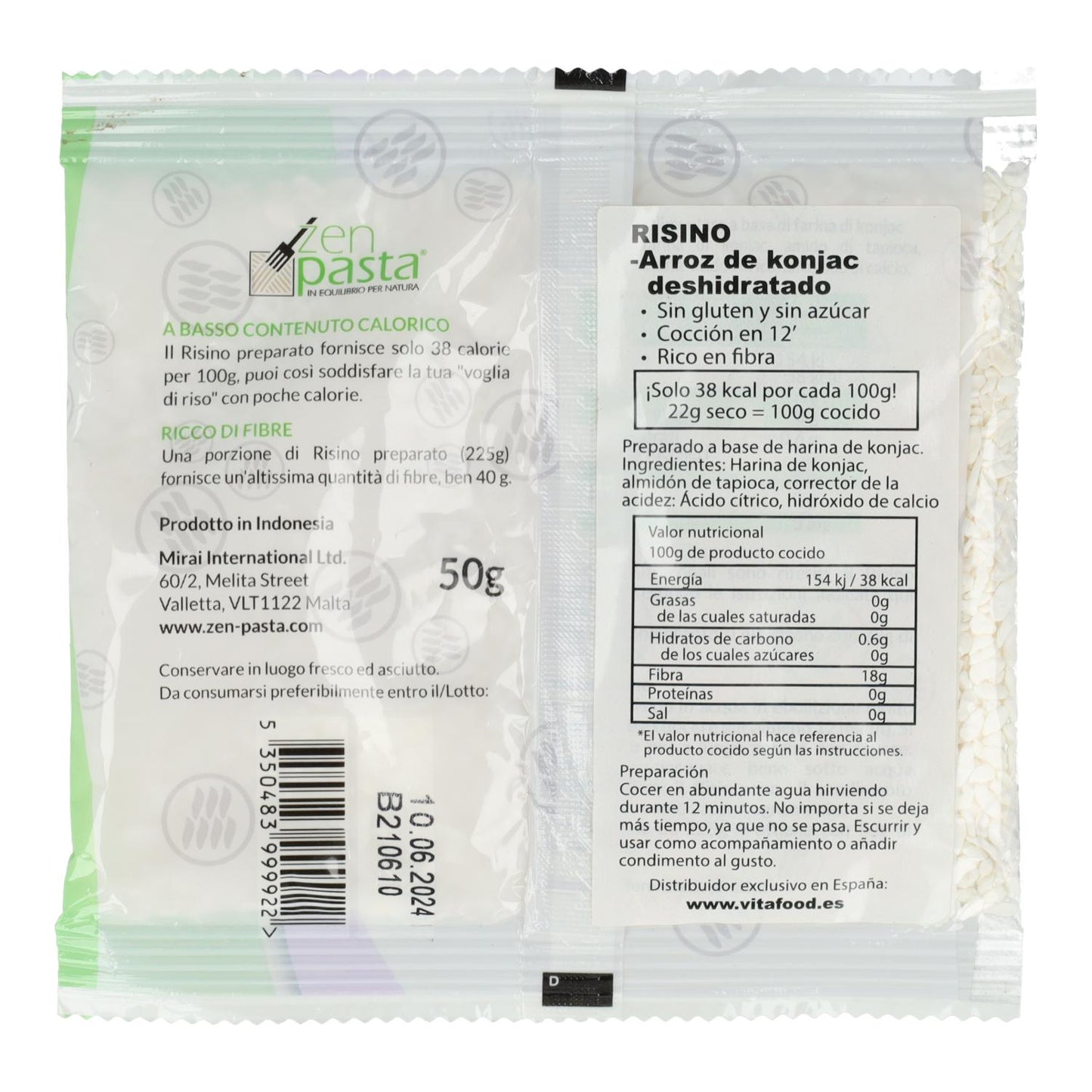 Arroz de Konjac Risino deshidratado Zen Pasta 50 g