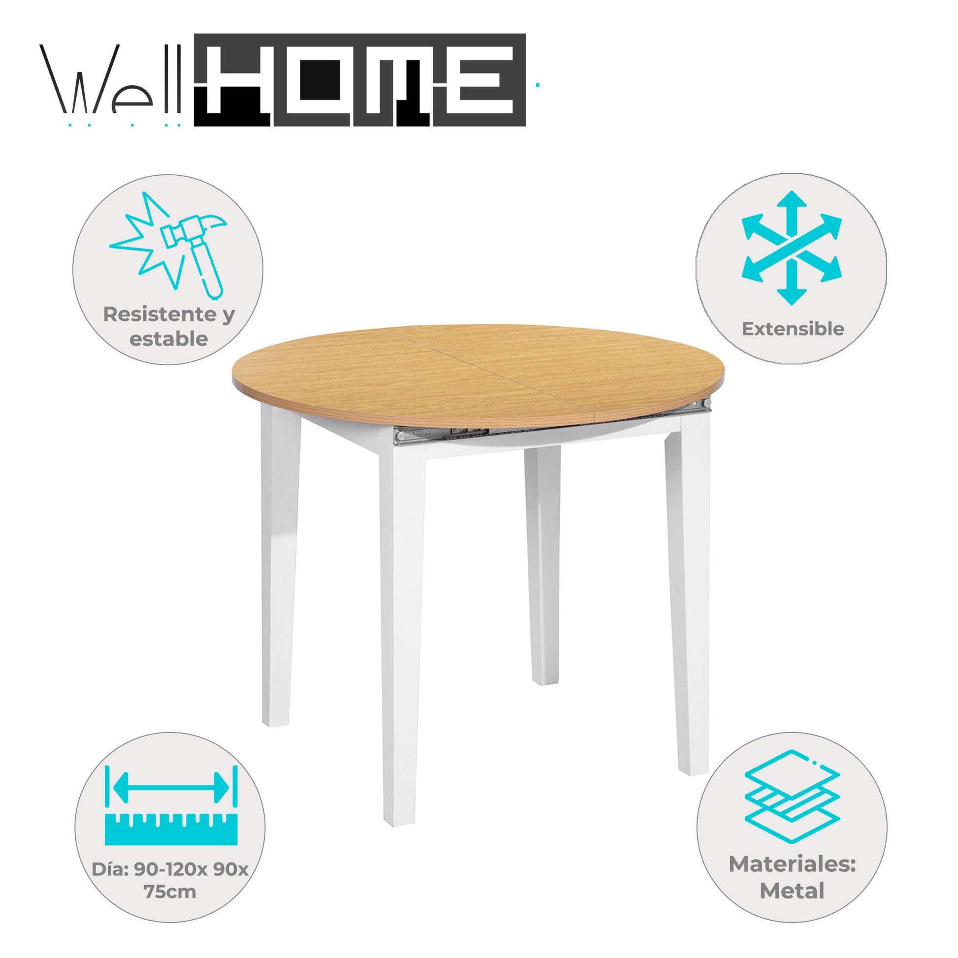 Well Home Mesa Extensible Circular Blanca Haya 90-120cm