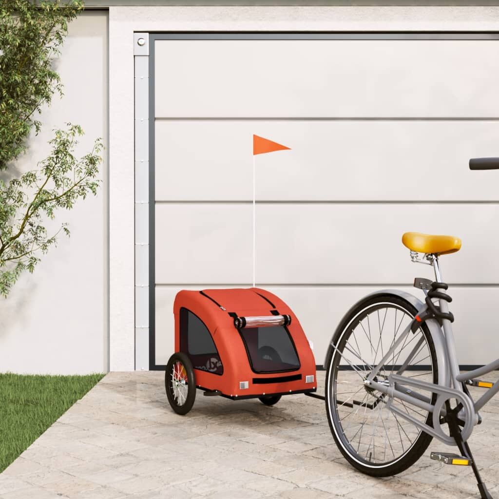 Vidaxl Remolque De Bicicleta Mascotas Hierro Tela Oxford Naranja_1