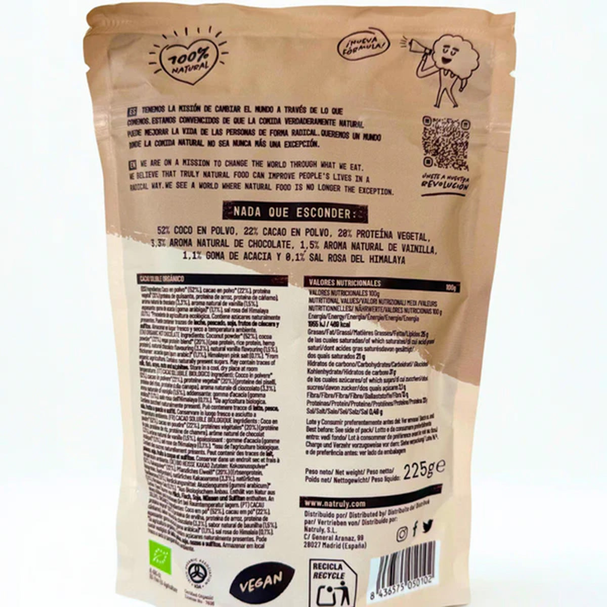 Cacao Soluble BIO, Natruly, 225 g
