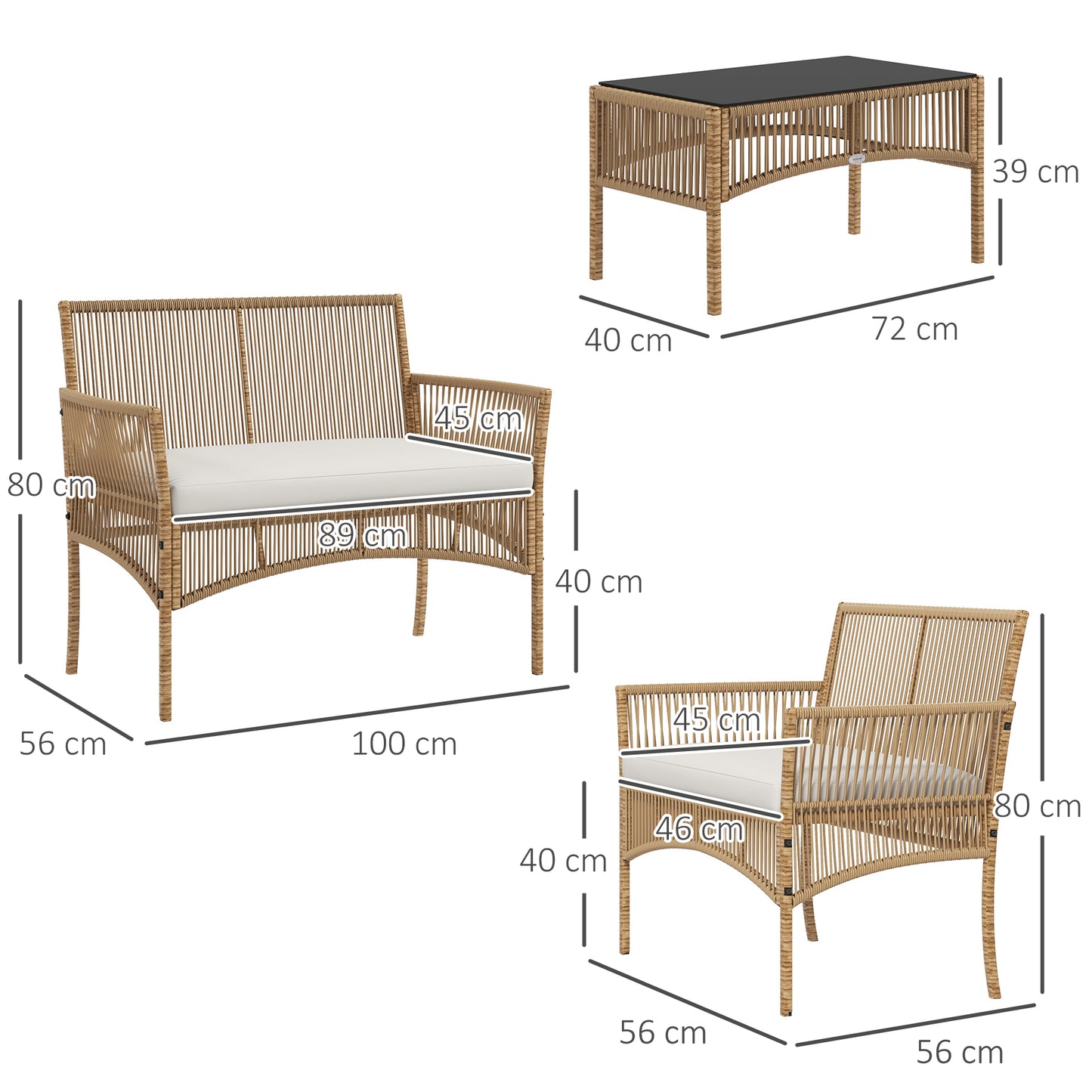 Outsunny Conjunto De Muebles De Jardín De Ratán Juego De 4 Piezas Beige_2