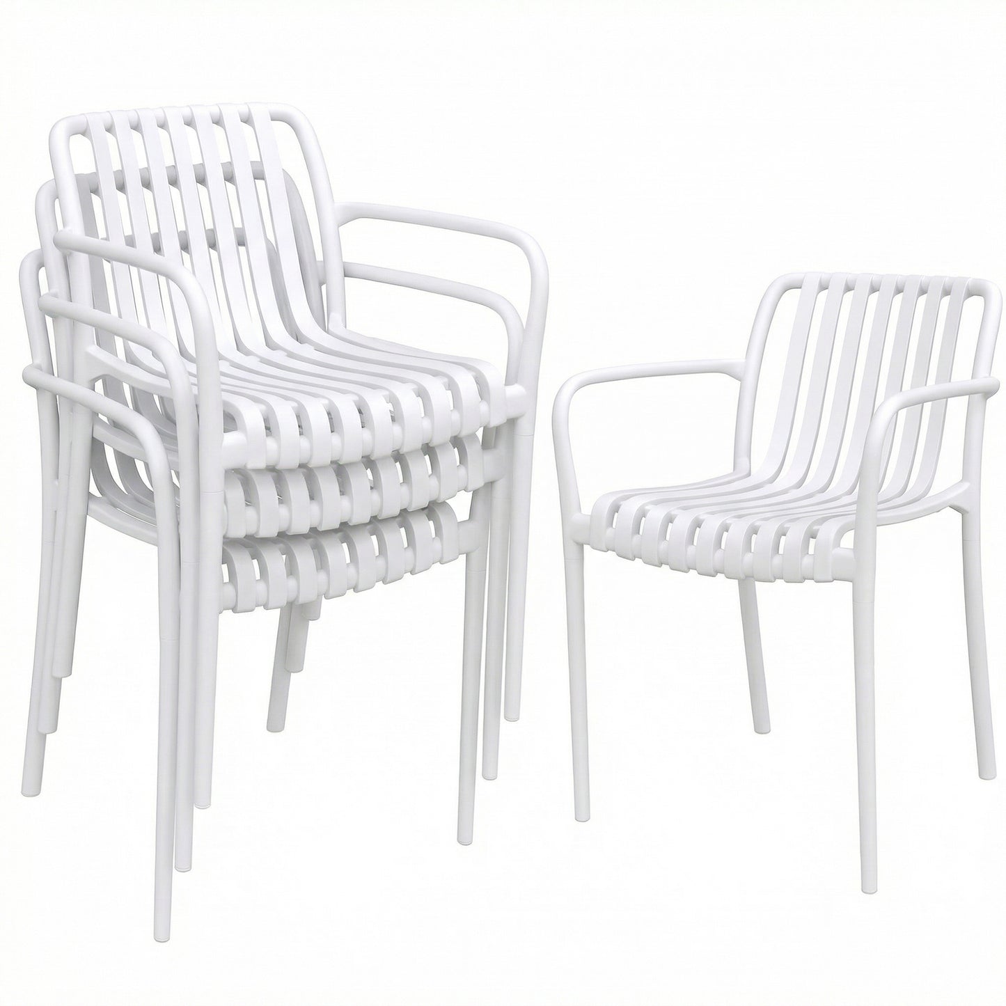 Outsunny Juego De 4 Sillas De Jardín Exterior Apilables Respaldo Curvado Blanco_0
