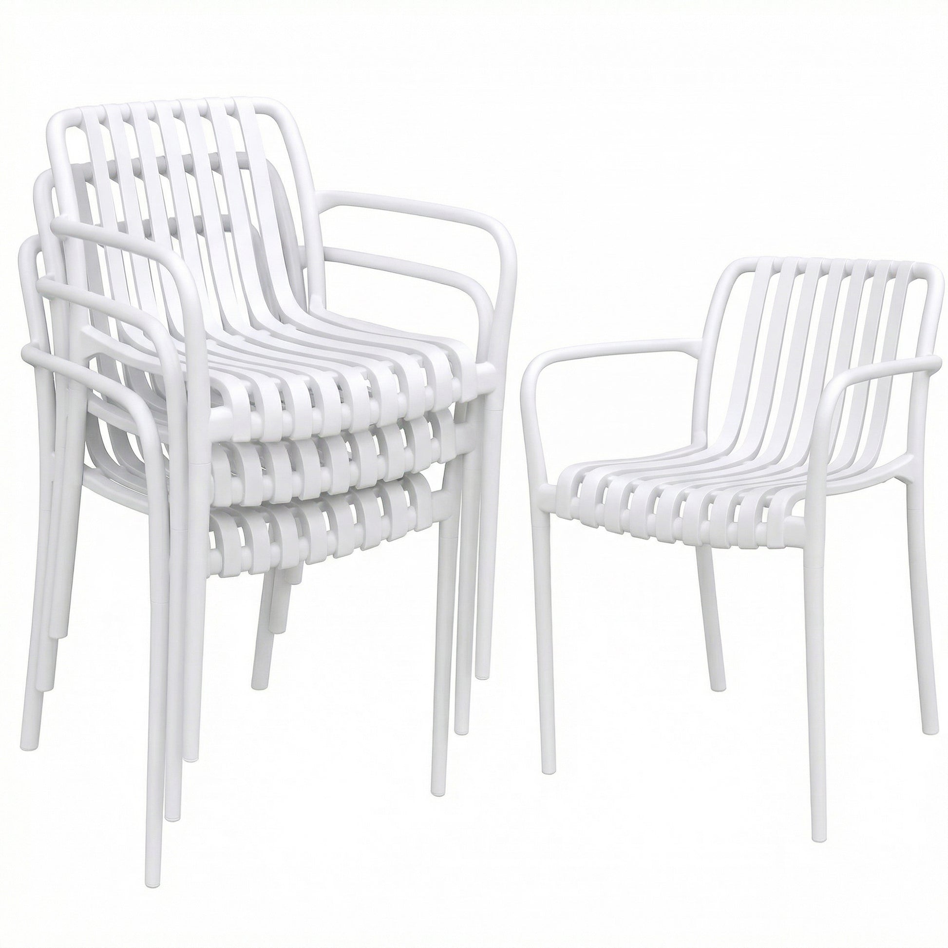 Outsunny Juego De 4 Sillas De Jardín Exterior Apilables Respaldo Curvado Blanco_0