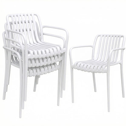 Outsunny Juego De 4 Sillas De Jardín Exterior Apilables Respaldo Curvado Blanco_0