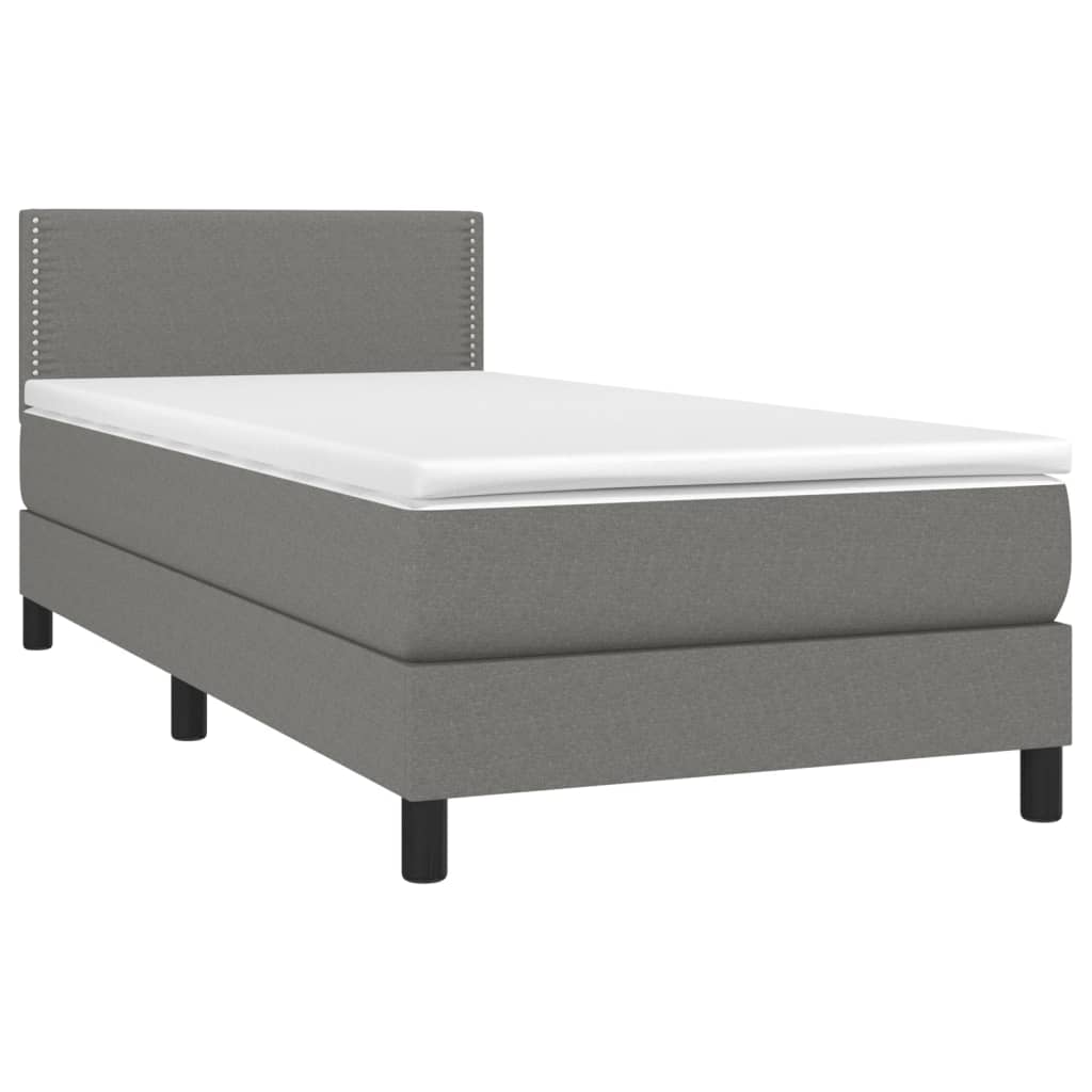 Cama Box Spring Colchón Y Luces Led Tela Gris Oscuro 80x200 Cm / Vetonek_1
