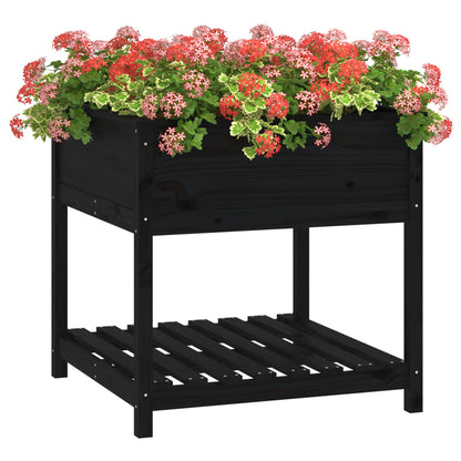 Jardinera Con Estante Madera Maciza Pino Negro 82,5x82,5x81 Cm_3