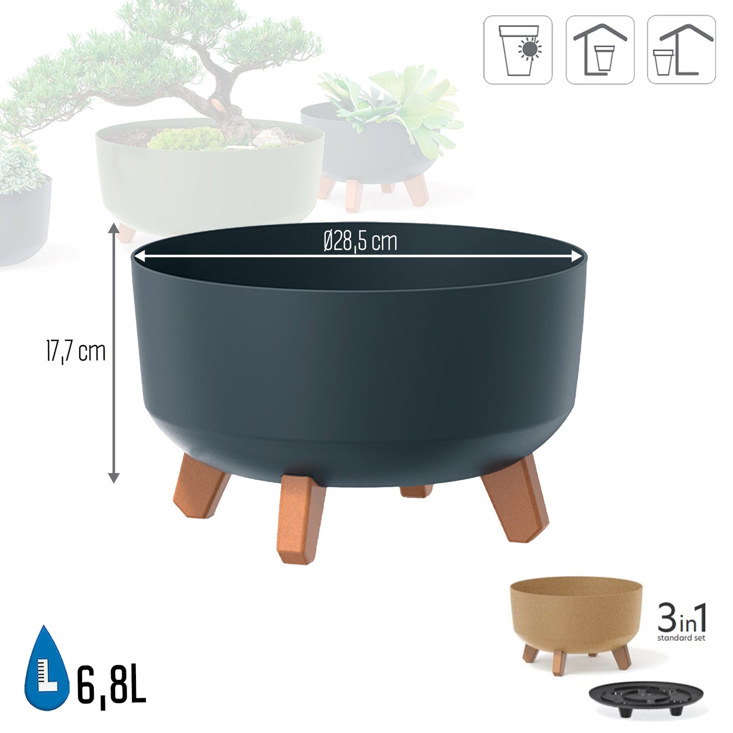 Macetero Color Antracita,sin Depósito , Colección Gracia De 28,5 X 28,5 X 17,7 Cm, Capacidad De 6,8 L._2