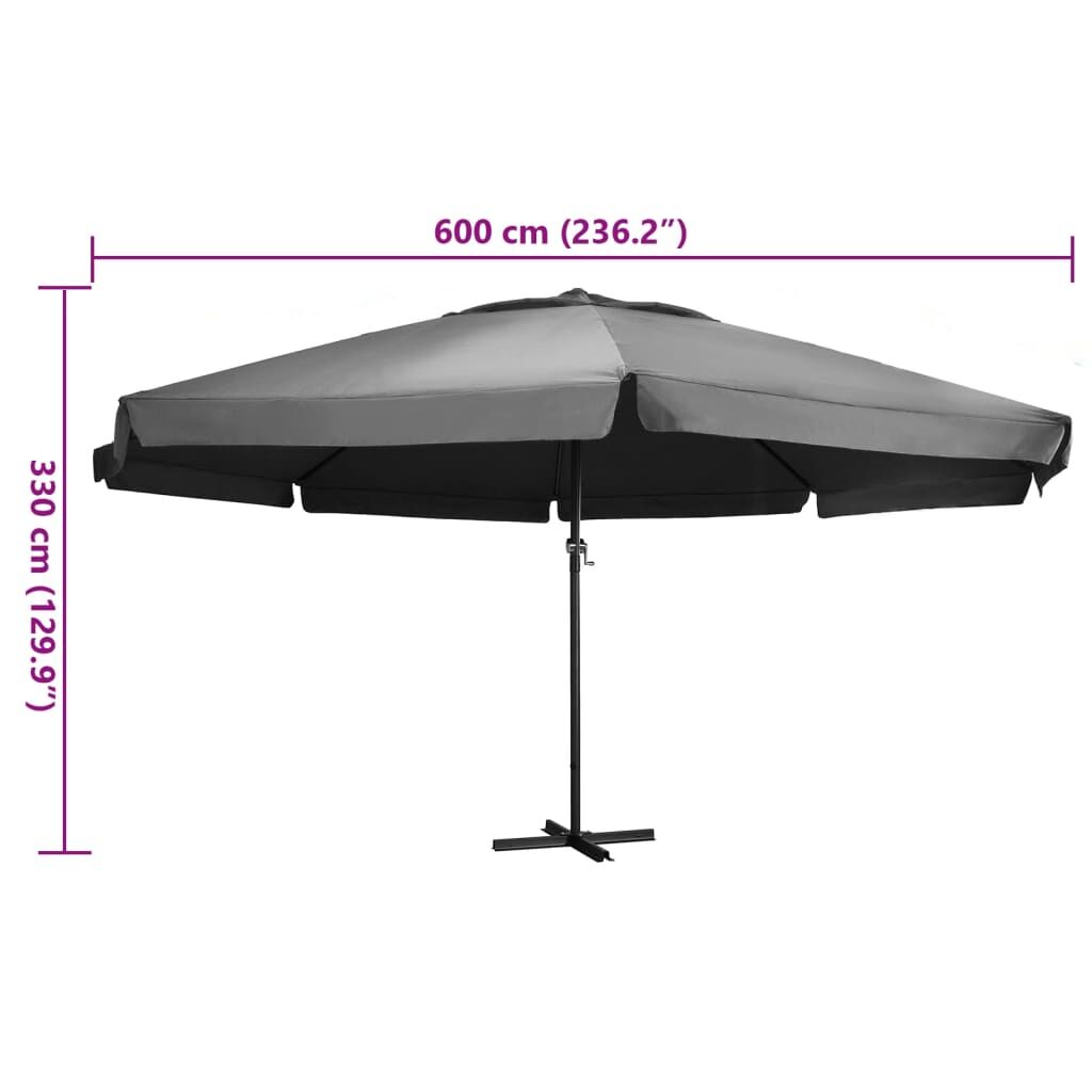 Vidaxl Sombrilla De Jardín Palo De Aluminio Gris Antracita 600 Cm_2