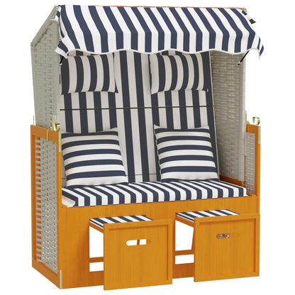 Silla Strandkorb Con Cojines Ratán Sintético Madera Blanco Azul_3