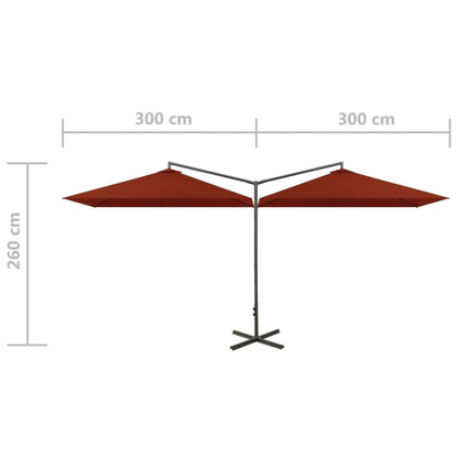 Vidaxl Sombrilla Doble De Jardín Con Palo De Acero Terracota 600x300cm_2