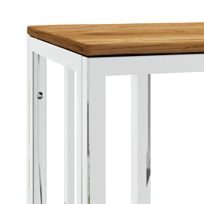 Mesa Consola Acero Inoxidable Y Madera Maciza Acacia Plateada_3