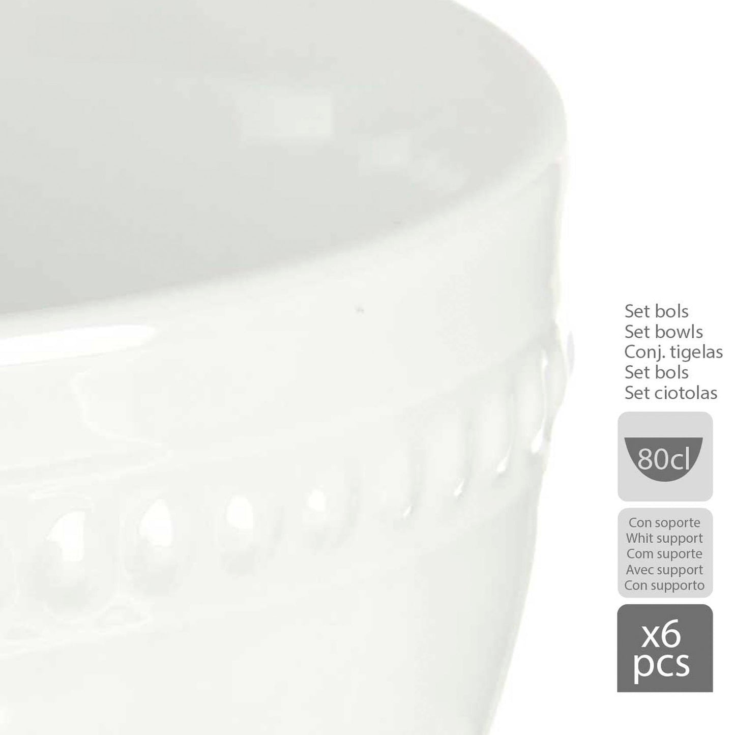 Set 6 Bol Porcelana Blanca 800ml C Sopor Colección Vessia_2