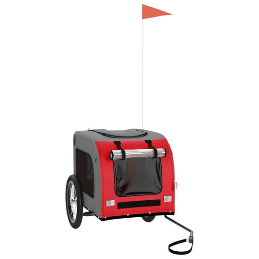 Vidaxl Remolque De Bicicleta Mascotas Hierro Tela Oxford Rojo Gris_0