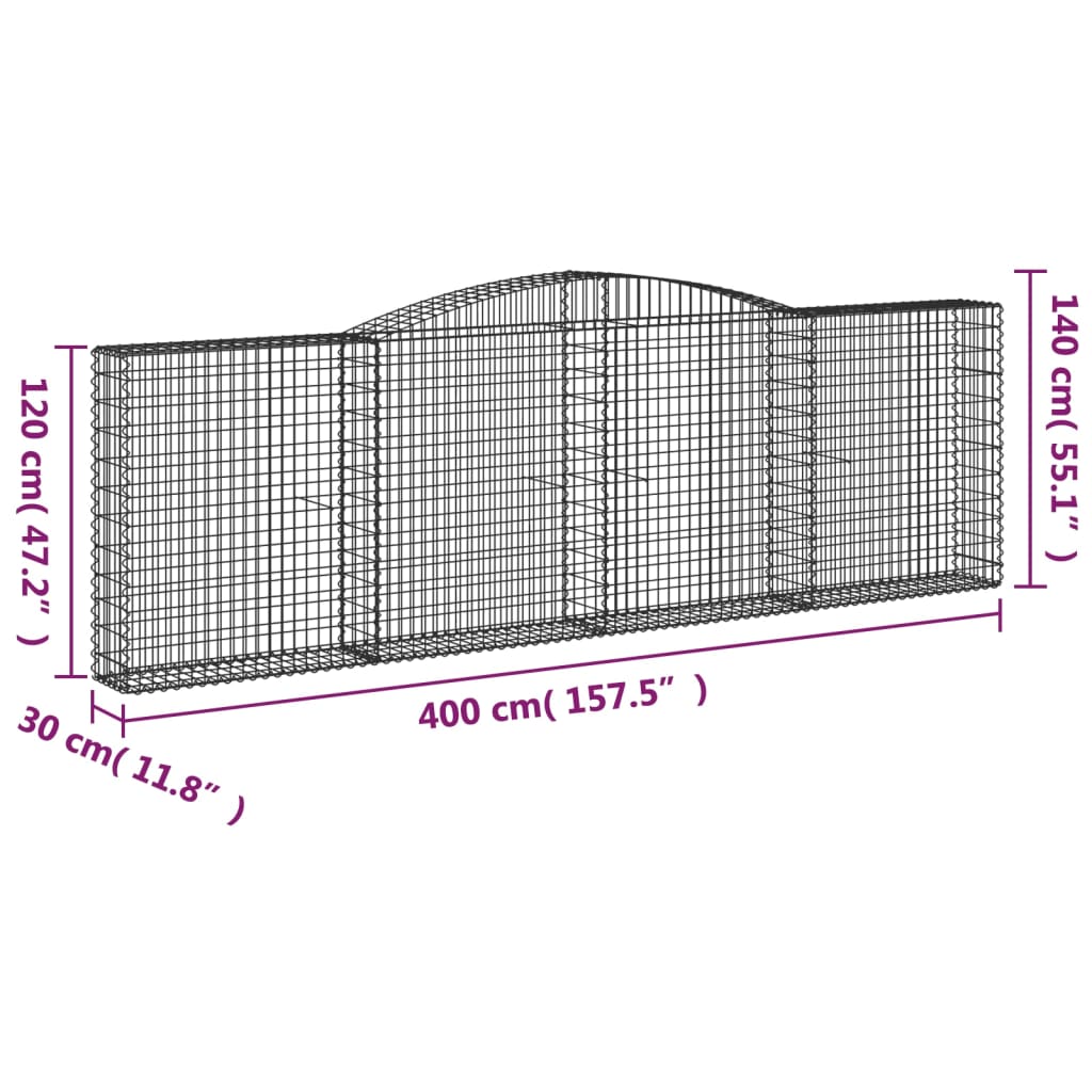 Cestas De Gaviones 7 Uds Forma De Arco Hierro 400x30x120/140 Cm_5