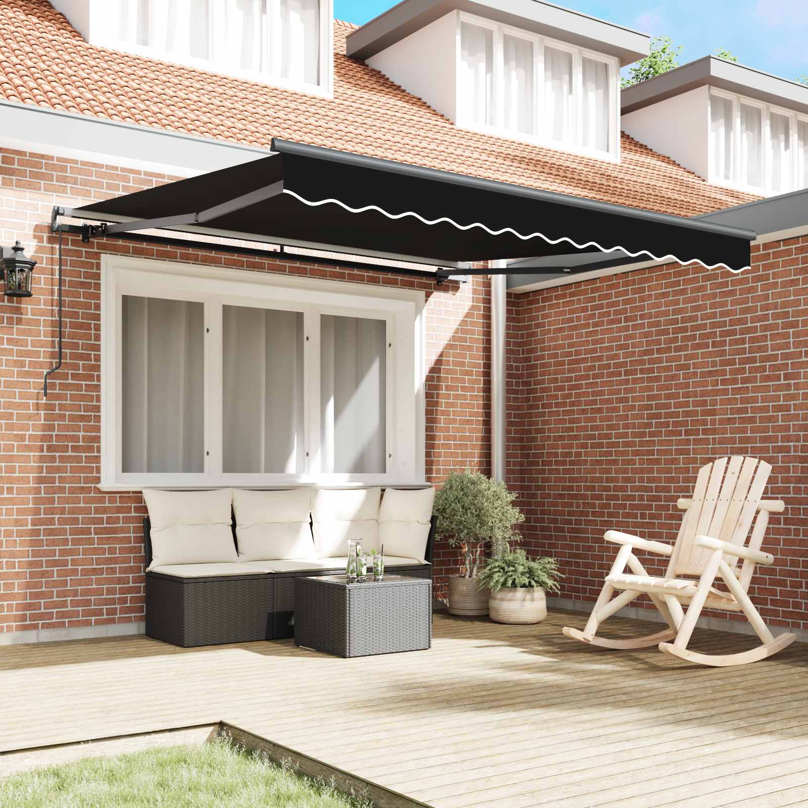 Toldo Retráctil Negro 350 X 250 Cm Poliéster Y Aluminio_2