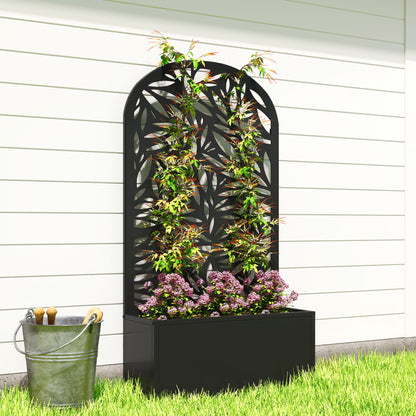 Outsunny Jardinera Exterior Grande De Metal Con Pantalla De Privacidad Negro_4