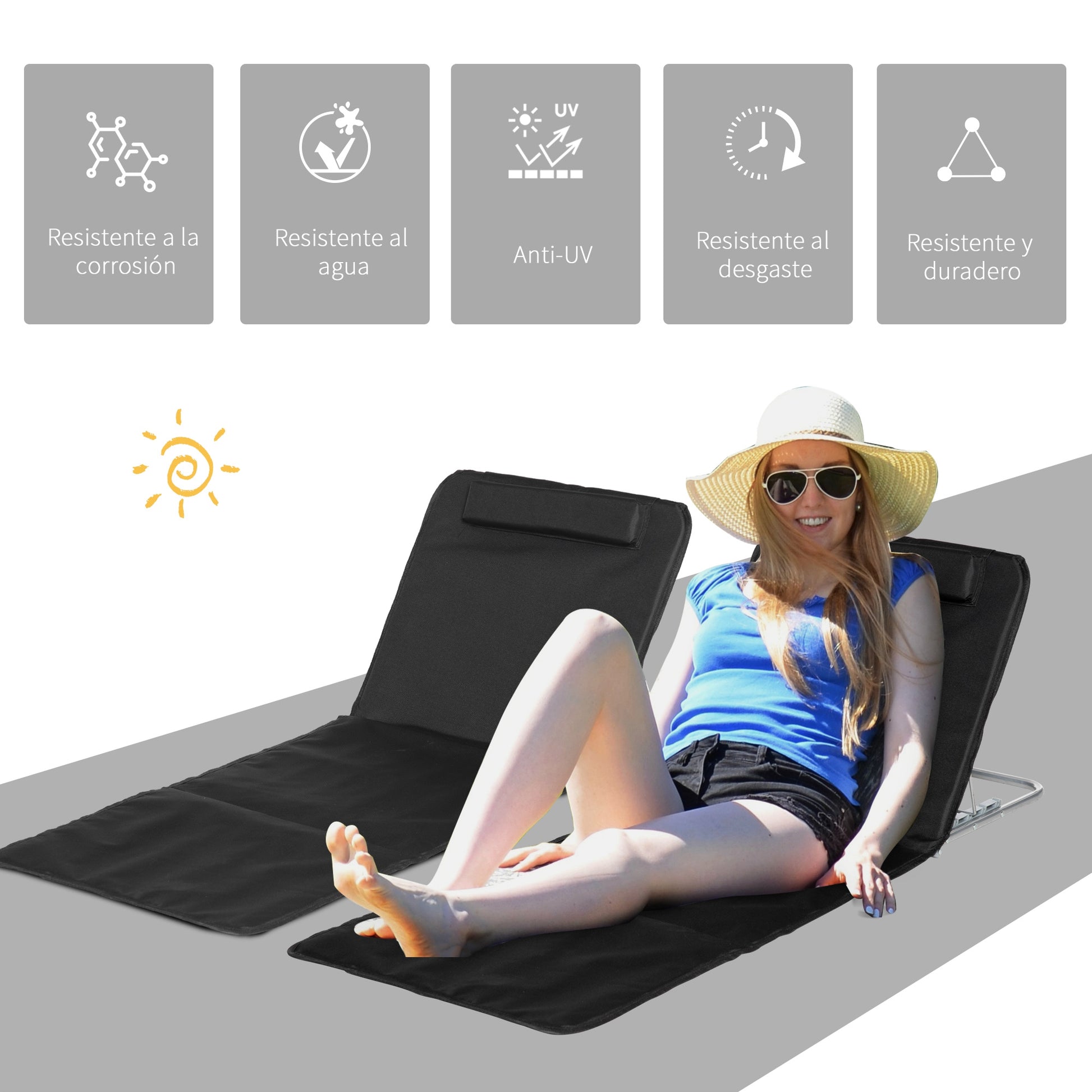 Outsunny Conjunto De 2 Esterillas De Playa Plegable 134x48x33-43 Cm Negro_3