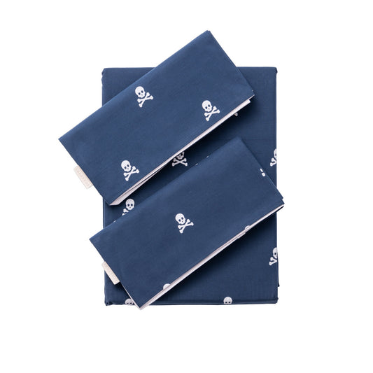 Set Cama (funda Nórdica 260x240cm + 2 Fundas Almohada 50x105cm) 100% Algodón Navy Calaveras Scalpers Home_0