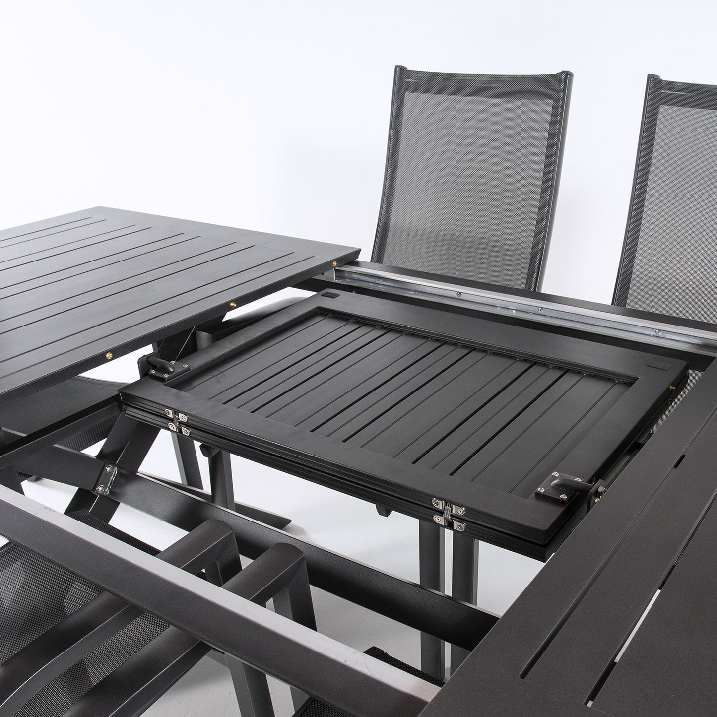 Conjunto Mesa Exterior Extensible 170/240 Y 6 Sillones Reclinables, Aluminio Antracita, Textilene Plata Y Negro, 6 Plazas_4