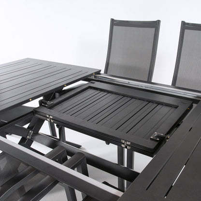 Conjunto Mesa Exterior Extensible 170/240 Y 6 Sillones Reclinables, Aluminio Antracita, Textilene Plata Y Negro, 6 Plazas_4