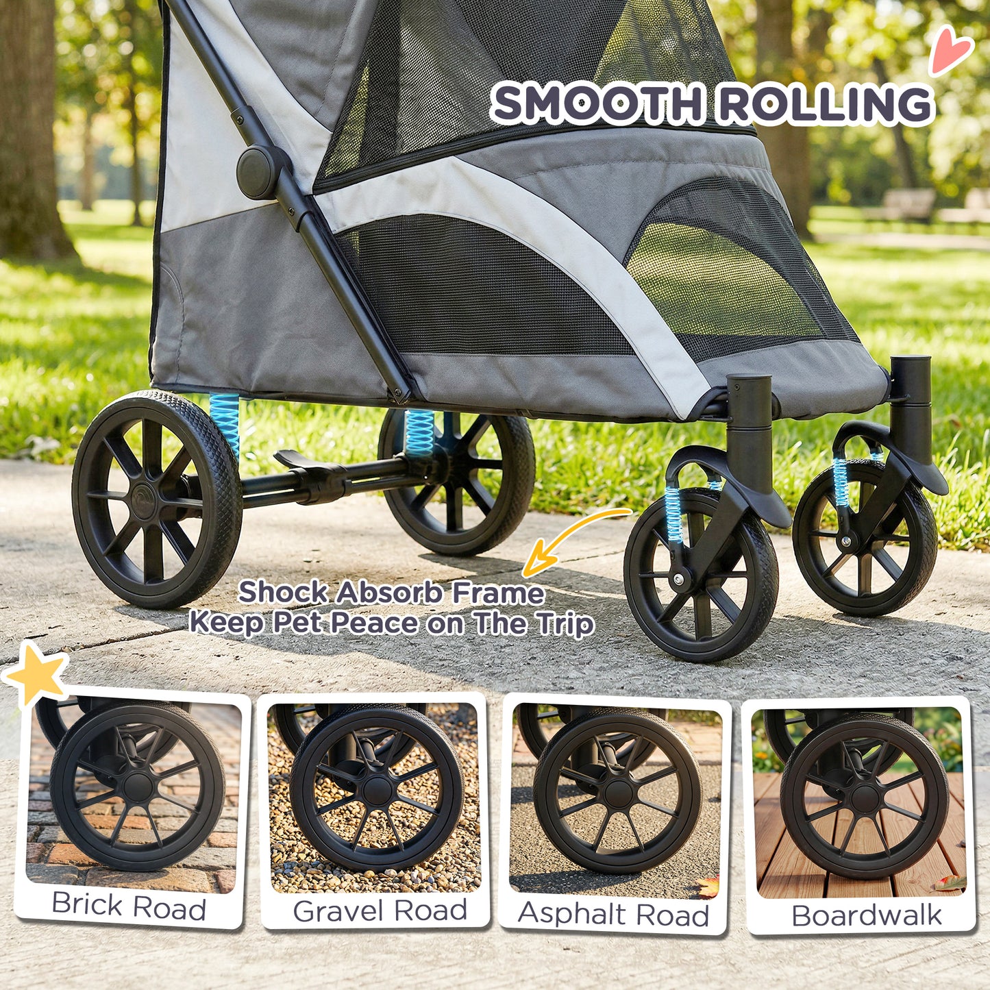 Pawhut Carrito Para Perros Plegable Con Ventanas 124x67x100 Cm Gris Oscuro_4