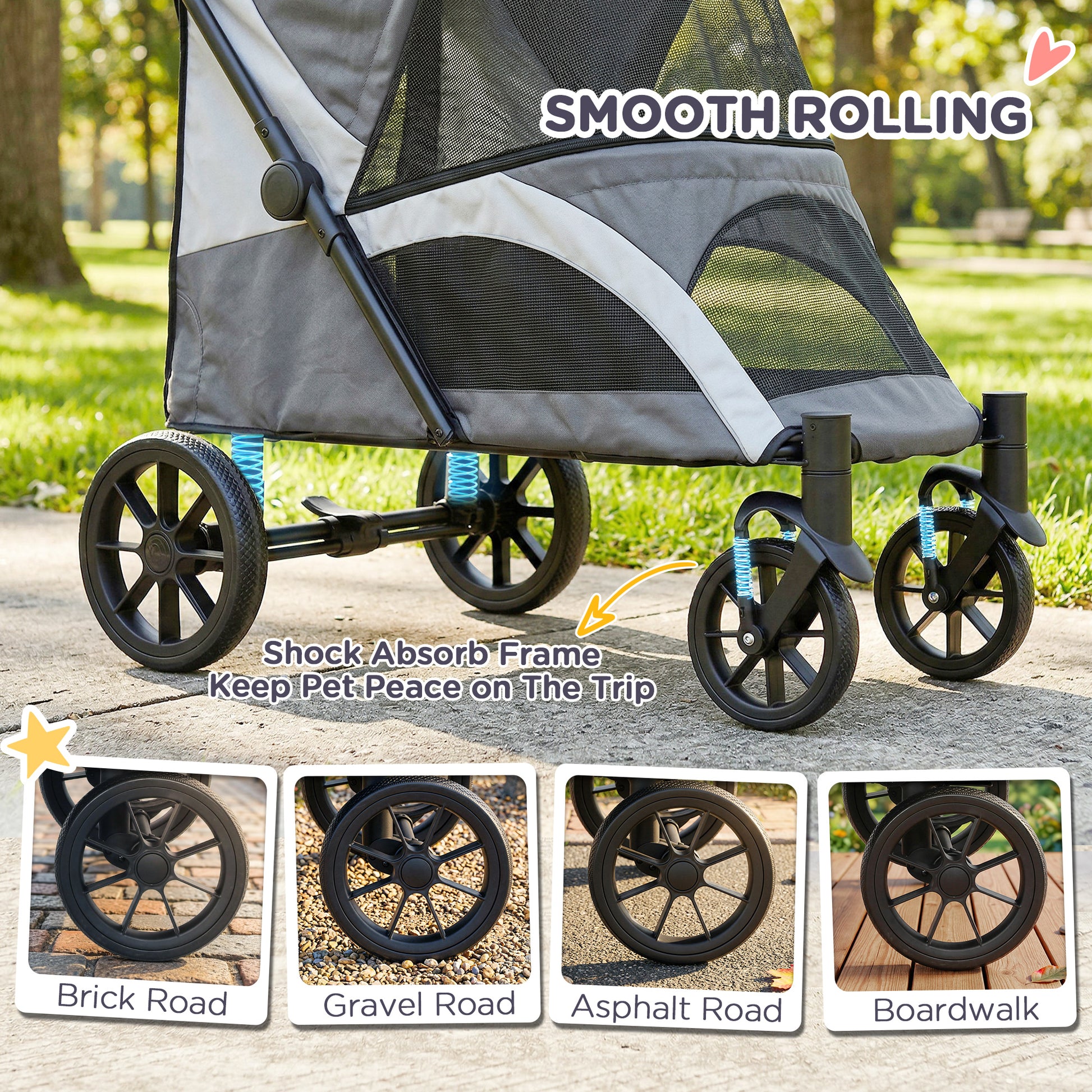 Pawhut Carrito Para Perros Plegable Con Ventanas 124x67x100 Cm Gris Oscuro_4