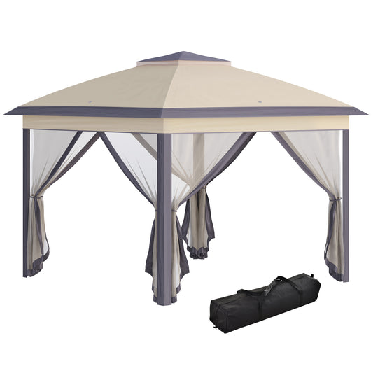 Outsunny Carpa Plegable 3,3x3,3x2,88m Altura Ajustable Doble Techo 4 Mosquiteras_0