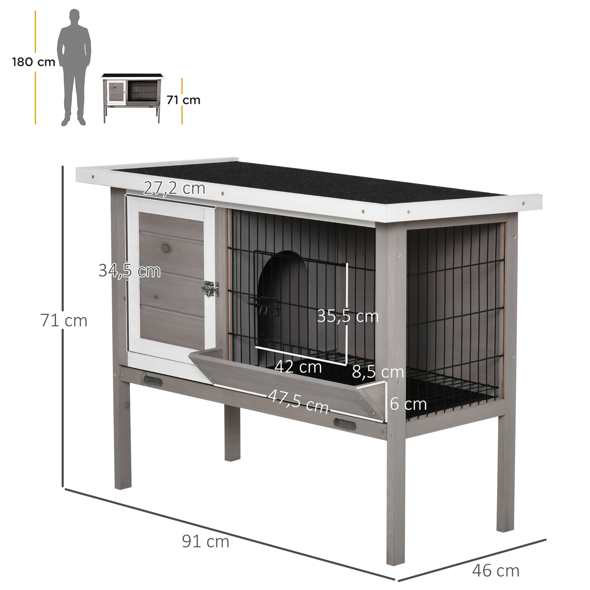 Pawhut Conejera De Madera Exterior Jaula Elevada Para Conejos Con Techo Abatible_2