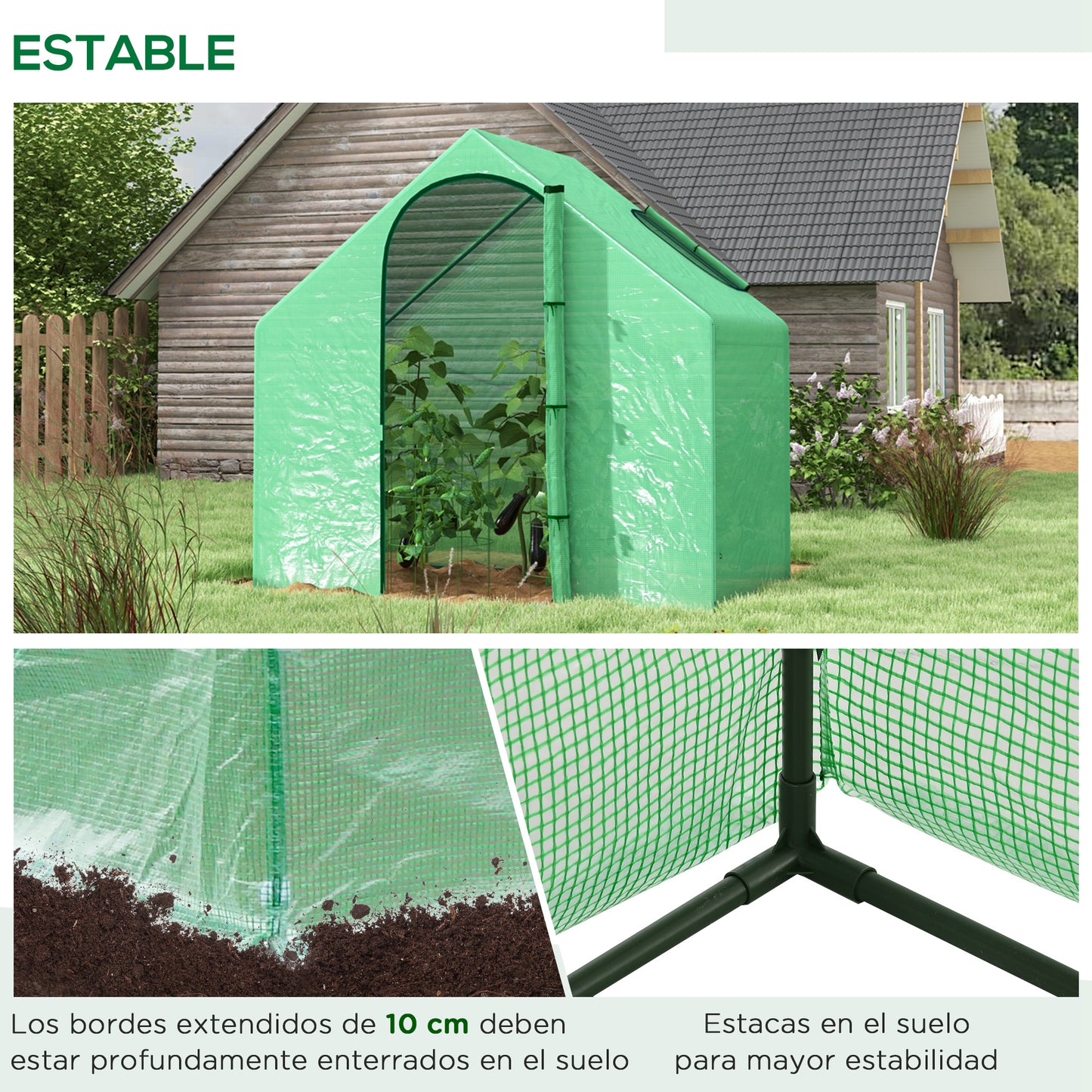 Outsunny Invernadero Pequeño Con Puerta Con Cremallera 180x100x168 Cm Verde_5