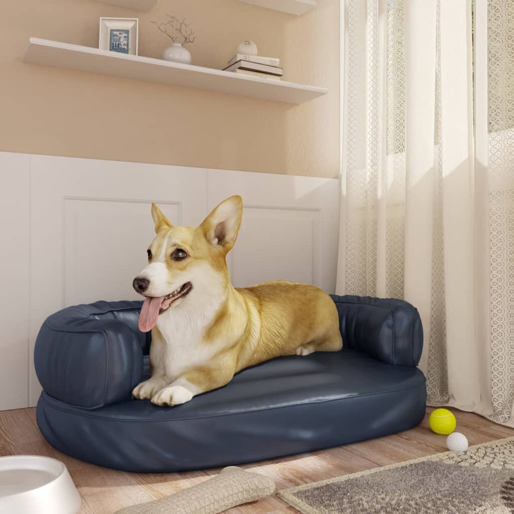 Vidaxl Cama Para Perros De Espuma Cuero Sintético Azul Oscuro 60x42 Cm_1