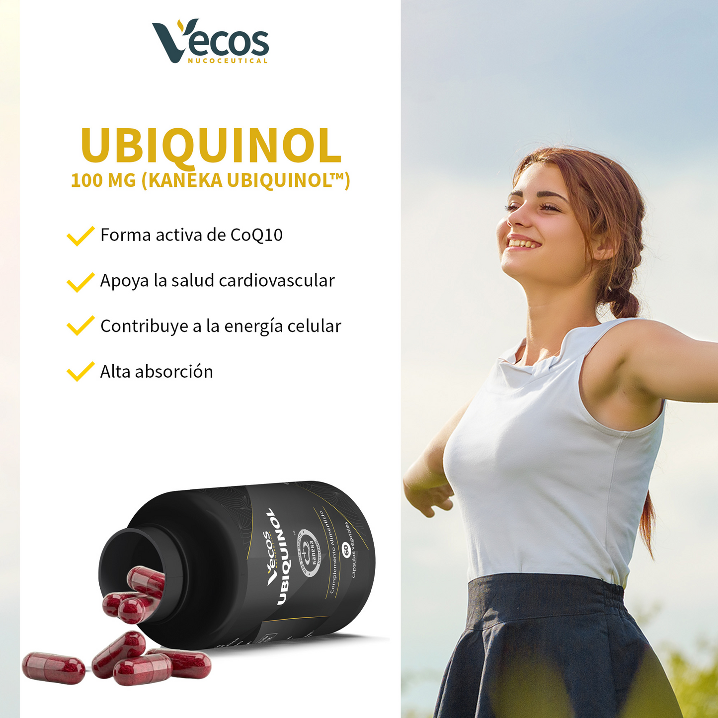 Ubiquinol Kaneka Q10 Vecos 60 Cápsulas | Energía Celular Y Salud Cardiovascular | 100 Mg_3