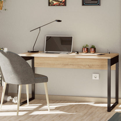 Escritorio Mesa De Ordenador Oficina Estudio, Patas Estructura Metálica Industrial 76x135x60cm, Briebe, Smuk, Madera_2