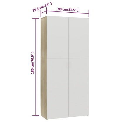 Vidaxl Mueble Zapatero Contrachapada Blanco Y Roble 80x35,5x180 Cm_2