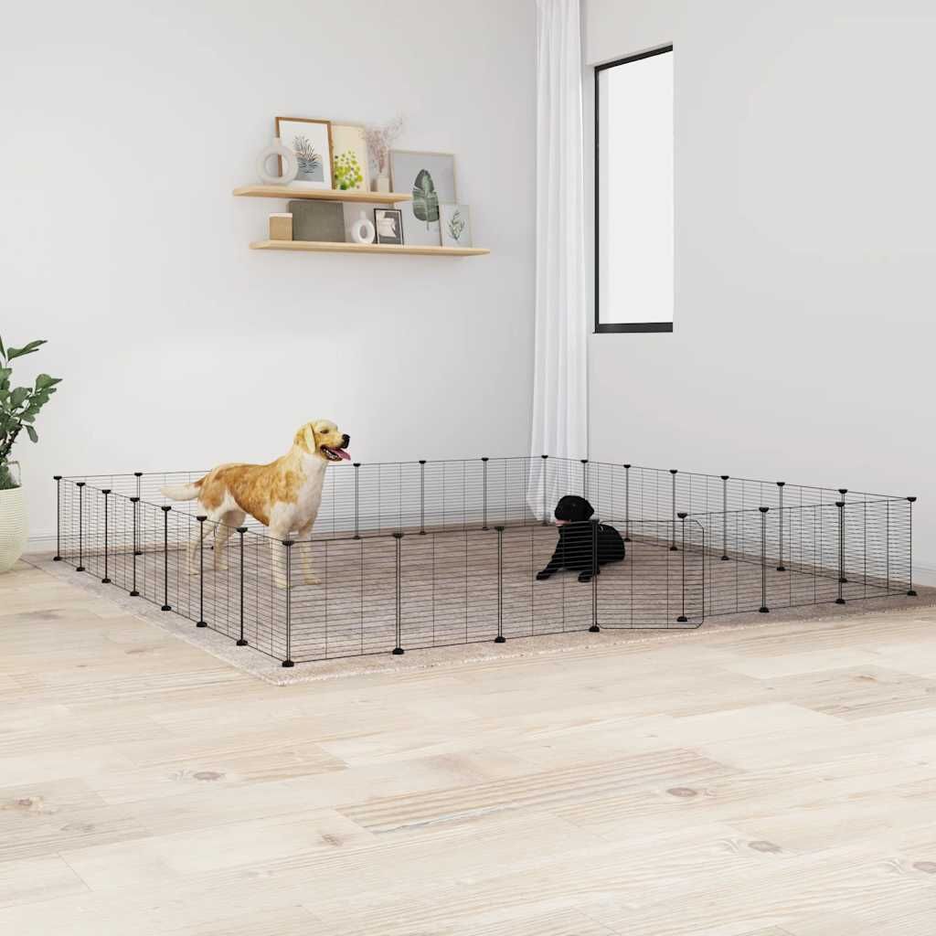Vidaxl Jaula Para Mascotas De 28 Paneles Puerta Acero Negro 35x35 Cm_1