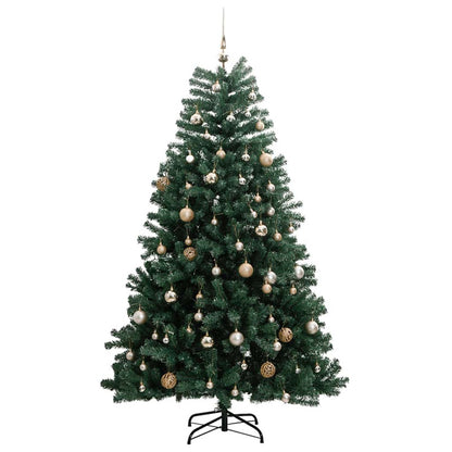 Vidaxl Árbol Navidad Artificial Con Bisagras 150 Led Y Bolas 120 Cm_3