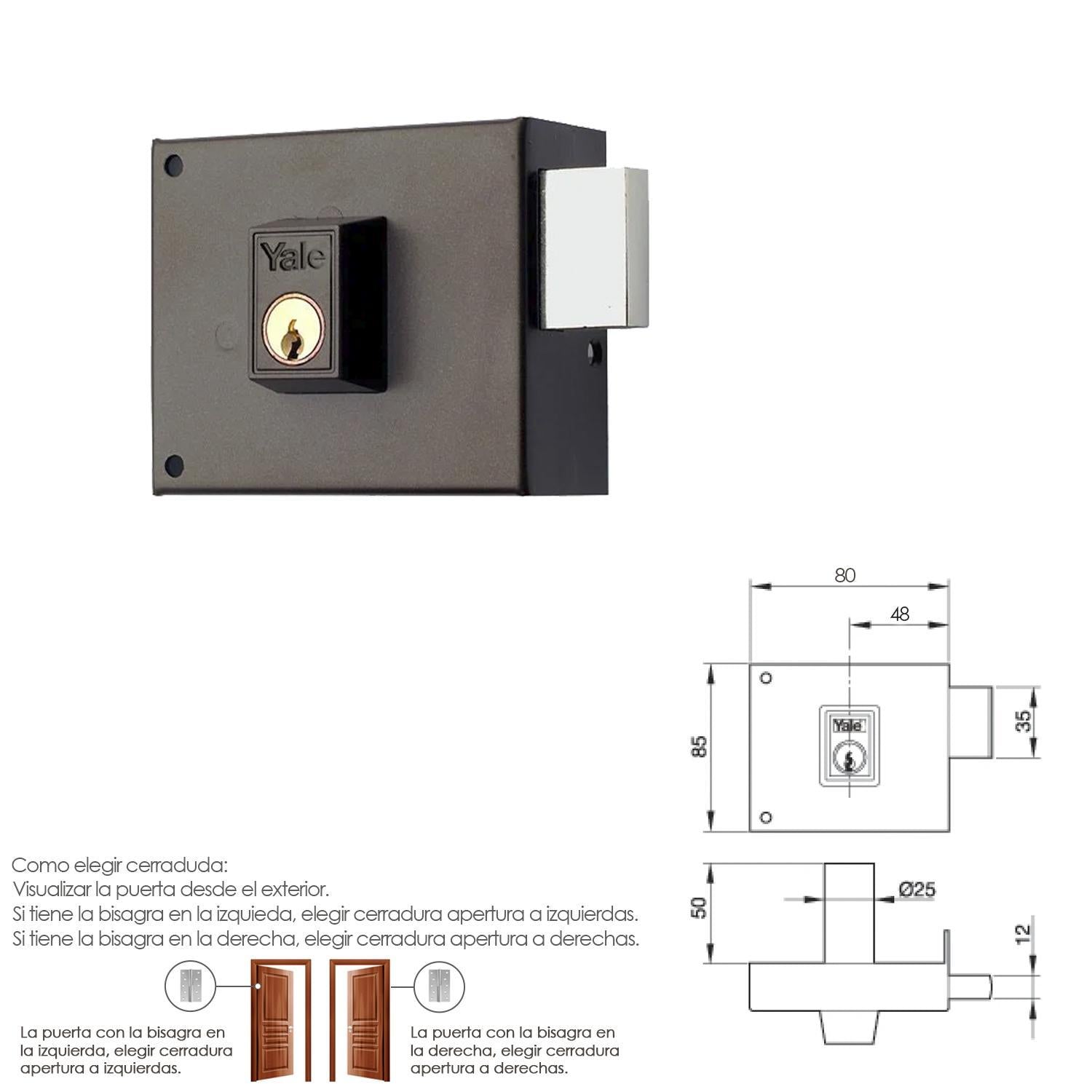 Cerradura Yale  124-a/hpr/ 8/ Derecha_1