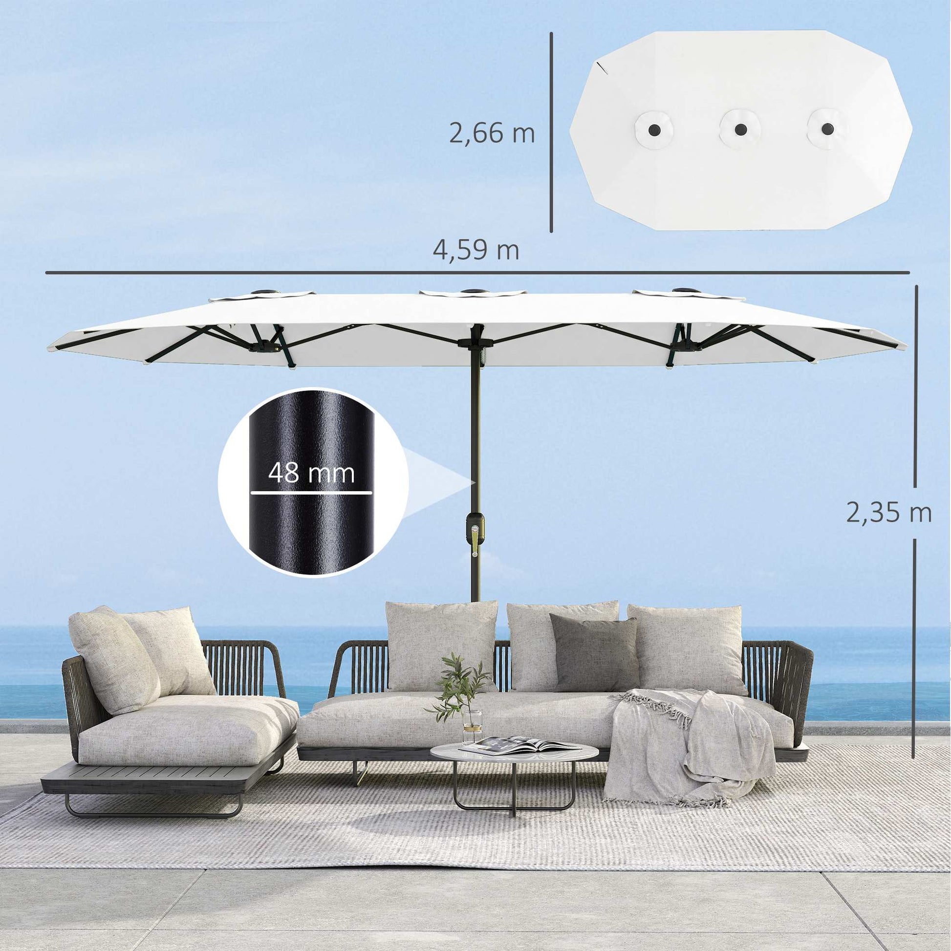 Outsunny Sombrilla Doble 4,6x2,6 M Con Protección Uv50+ Y Manivela Blanco_2