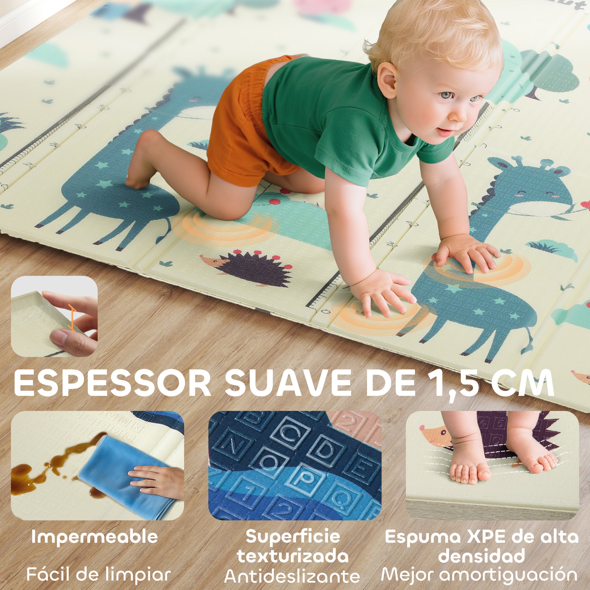 Aiyaplay Alfombra Bebé Acolchada Plegable Reversible 196x176x1,5 Cm Multicolor_5