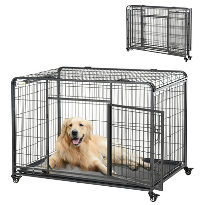 Pawhut Jaula De Metal Para Perros Plegable Con Ruedas Bandeja Extraíble_0