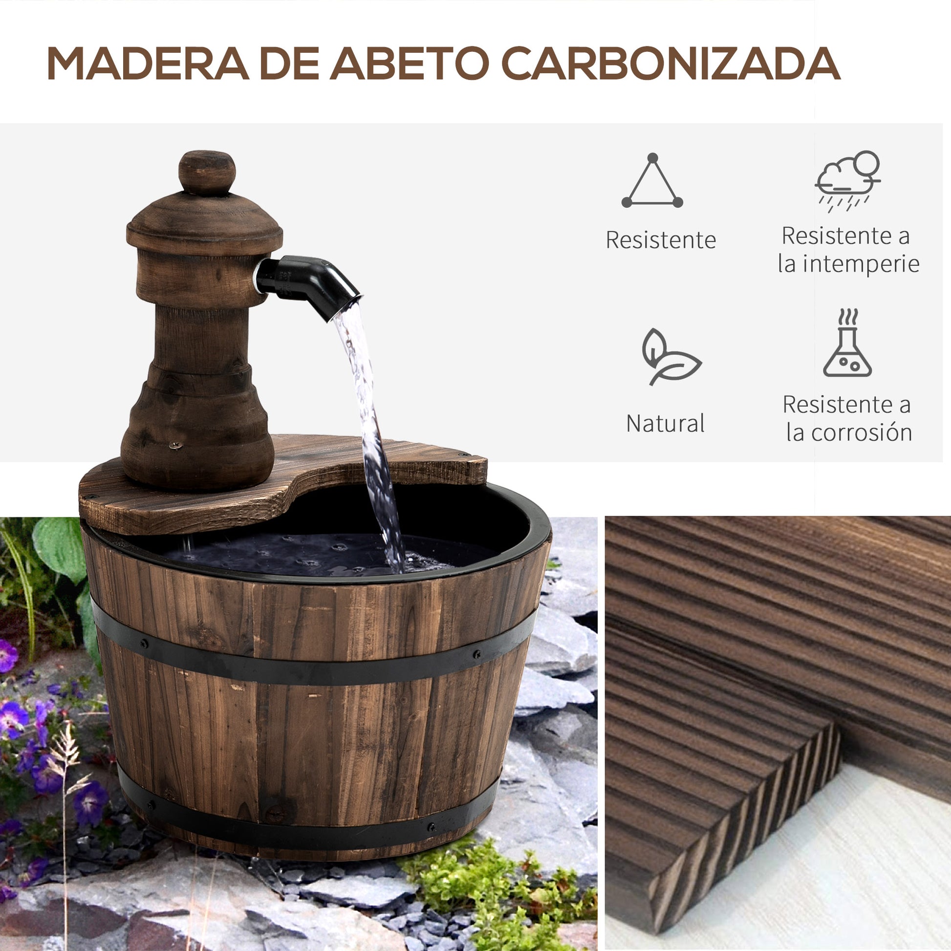 Outsunny Fuente De Agua De Madera En Cascada Con Bomba Eléctrica Natural_4