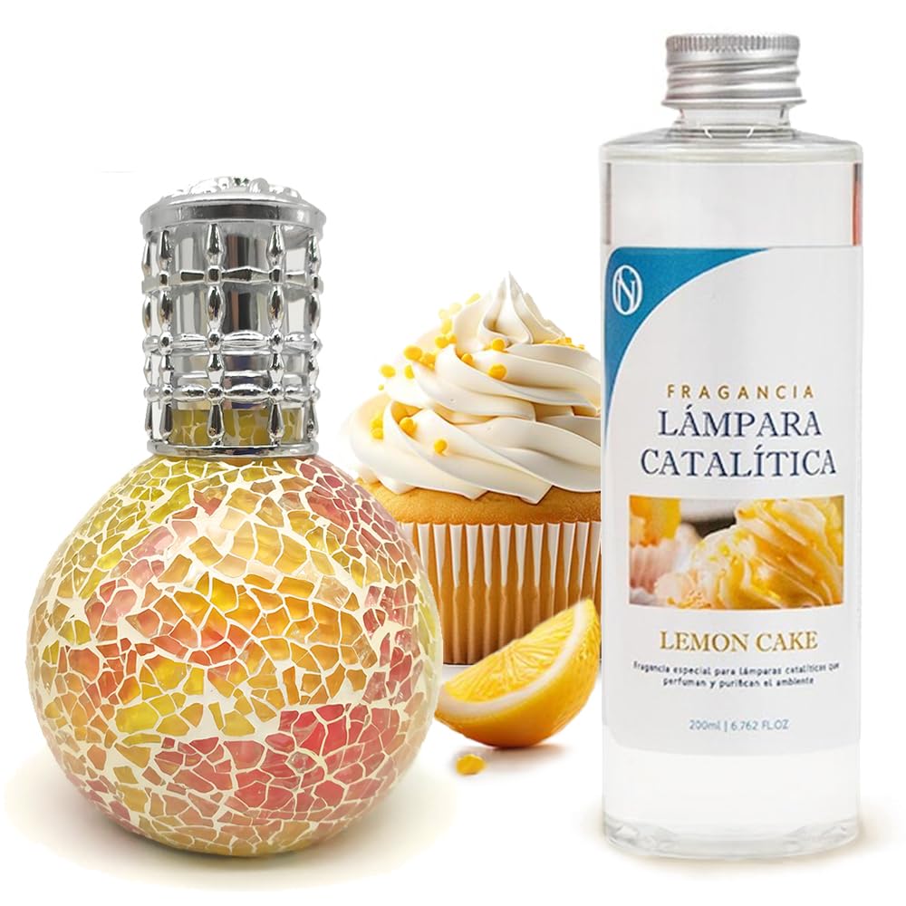 Lámpara Catalítica Mosaico Bicolor + Aroma Lemon Cake 200ml - Elimina Malos Olores, Impurezas Y Perfuma_0