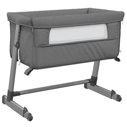 Vidaxl Cuna Con Colchón Tela De Lino Gris Oscuro_0