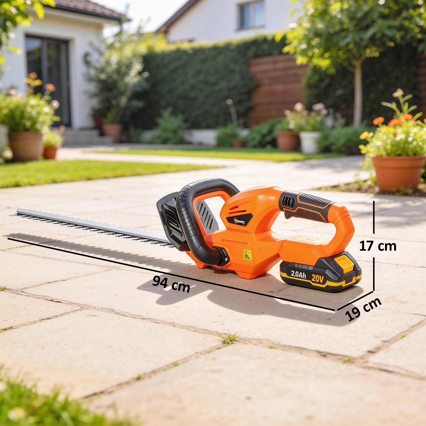 Outsunny Cortasetos Eléctrico Con Batería De 2000mah Y Cuchilla De 51 Cm Naranja_2