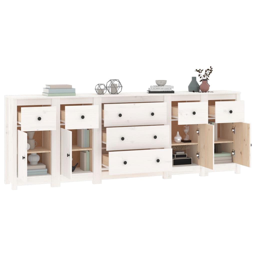 Aparador De Madera Maciza De Pino Blanco 230 X 35 X 80 Cm_3