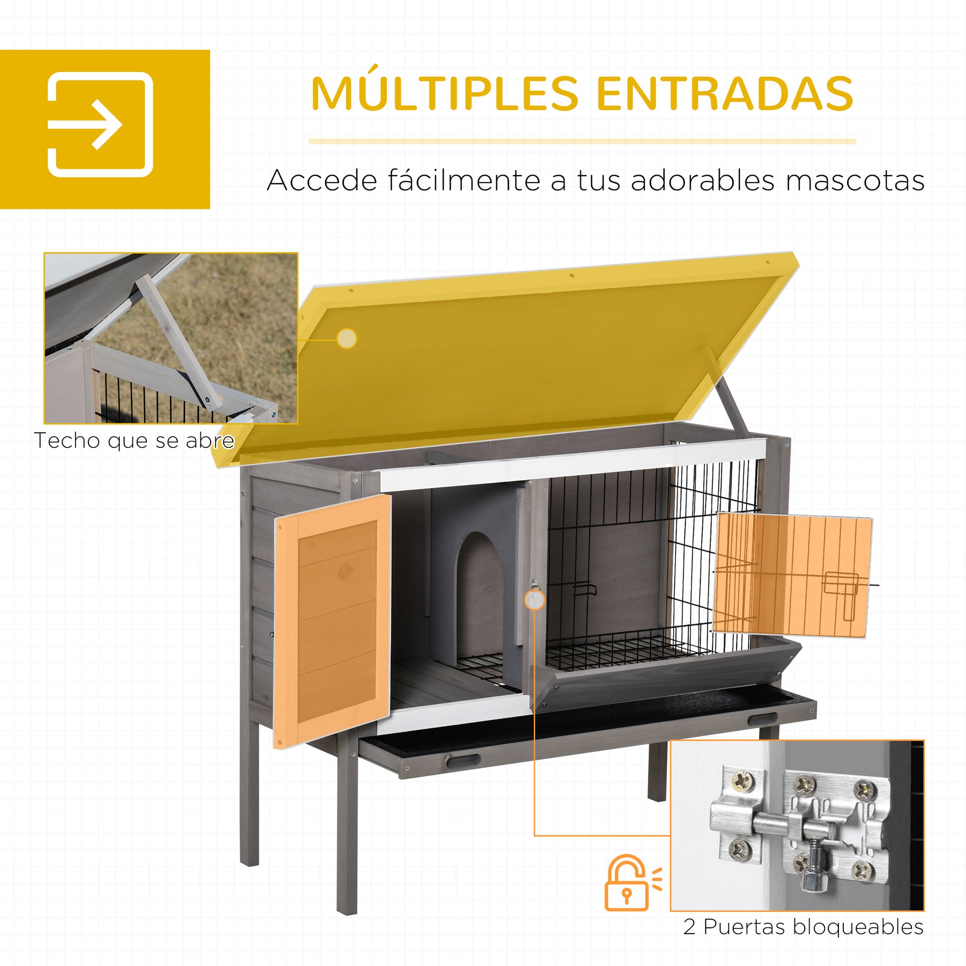 Pawhut Conejera De Madera Exterior Jaula Elevada Para Conejos Con Techo Abatible_4